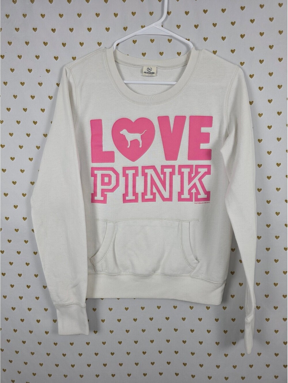Victorias Secret Pink LOVE Vintage Long Sleeve Crew Sweater Shirt Small